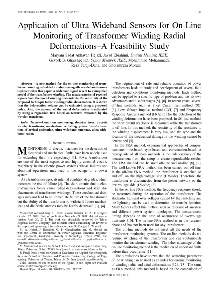 Ultra-Wideband Sensors for Transformer Monitoring | PDF | Ultra ...