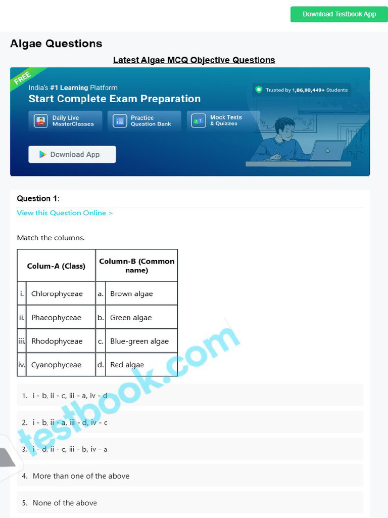 MCQ On Algae | PDF