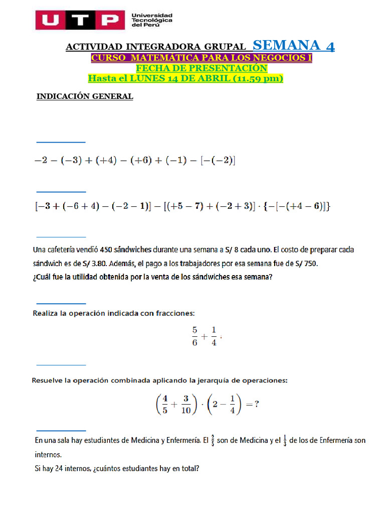 Actividad Grupal Matemáticas Negocios I | PDF