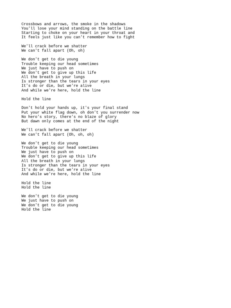 Hold The Line Avicii Lyrics Pdf