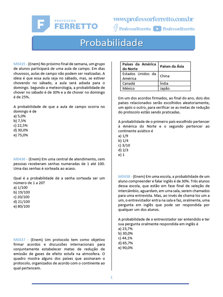 Probabilidades em Questões do Enem | PDF