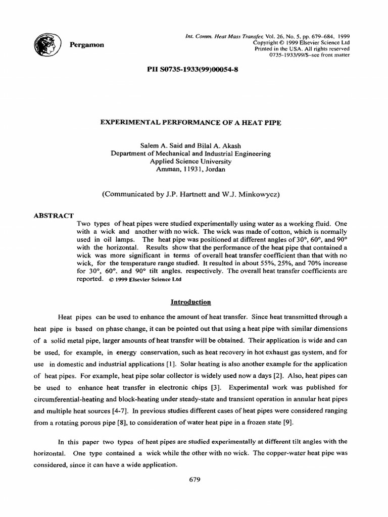 Heat Pipe Performance with Wick Comparison | PDF | Heat | Continuum ...