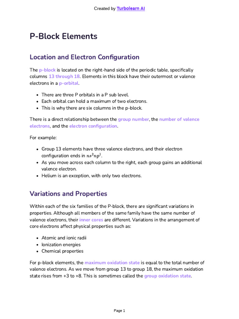 P-Block Elements: Location and Electron Configuration | PDF | Periodic ...
