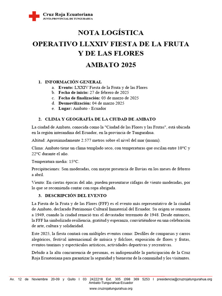 Operativo Cruz Roja FFF 2025 Ambato | PDF | Ecuador | Ciencias atmosféricas