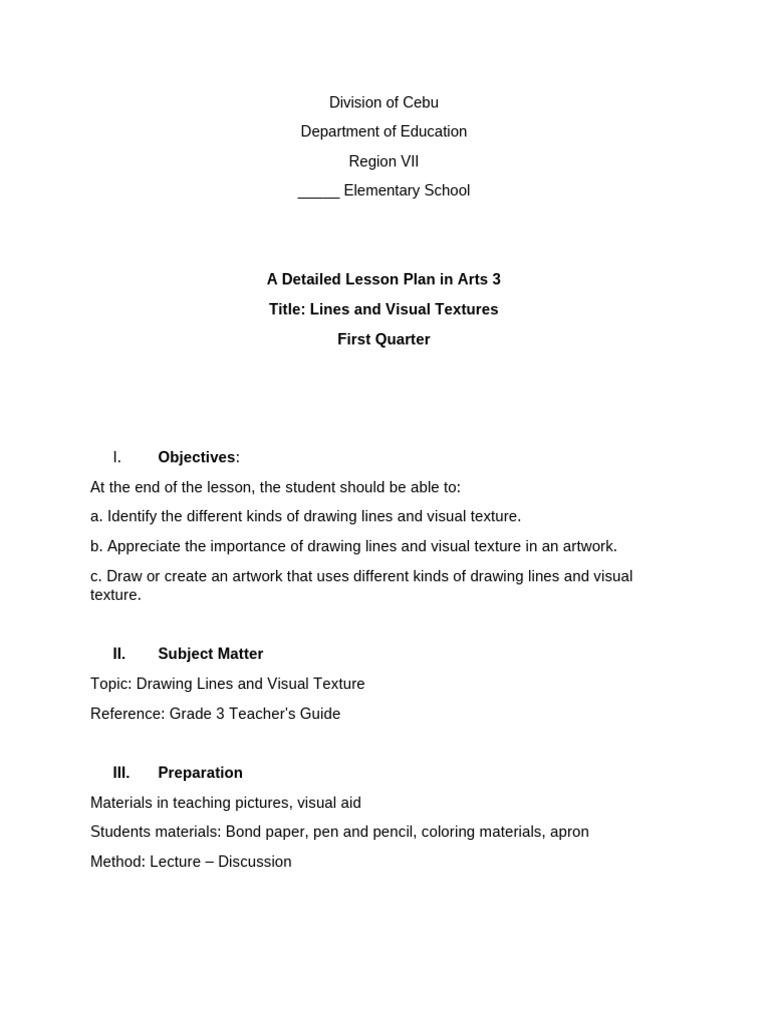 Detailed Lesson Plan in Arts | PDF | Drawing