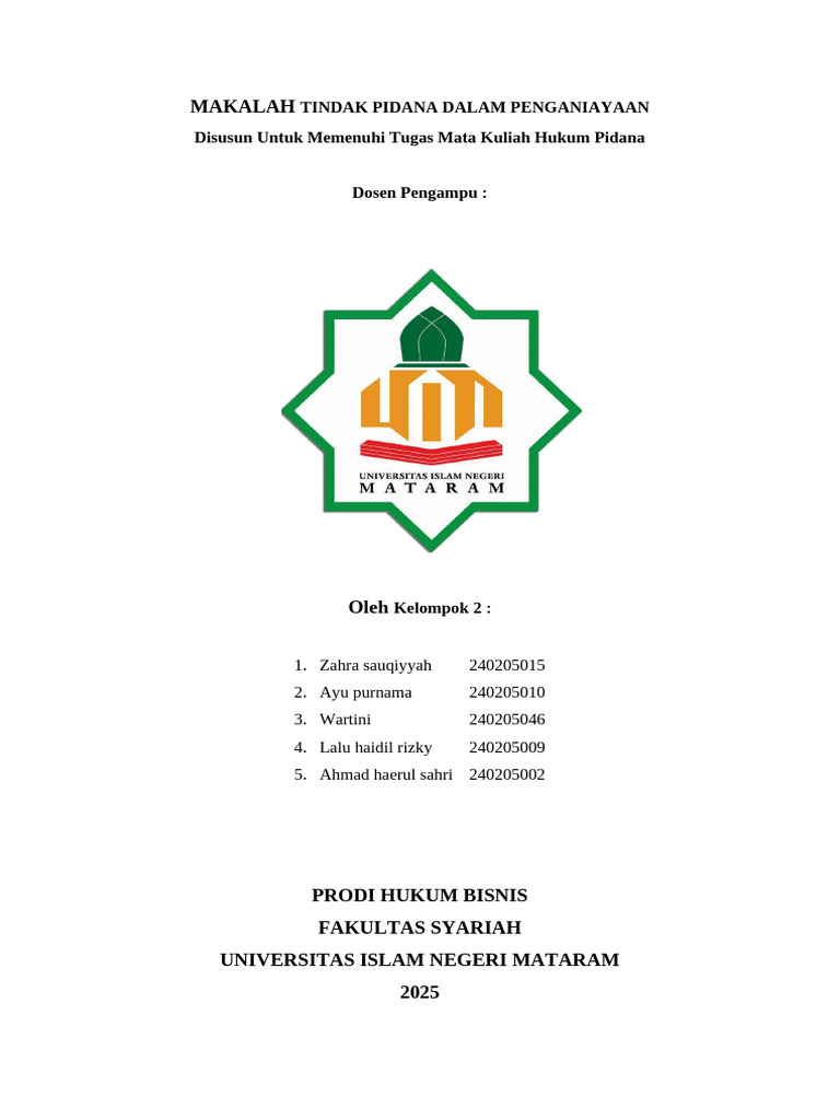 Tindak Pidana Penganiayaan dalam Hukum | PDF