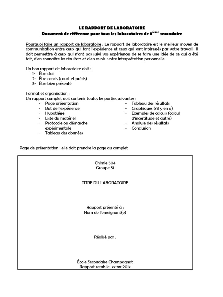 LE - RAPPORT - DE - LABORATOIRE. Modèle 2pdf | PDF