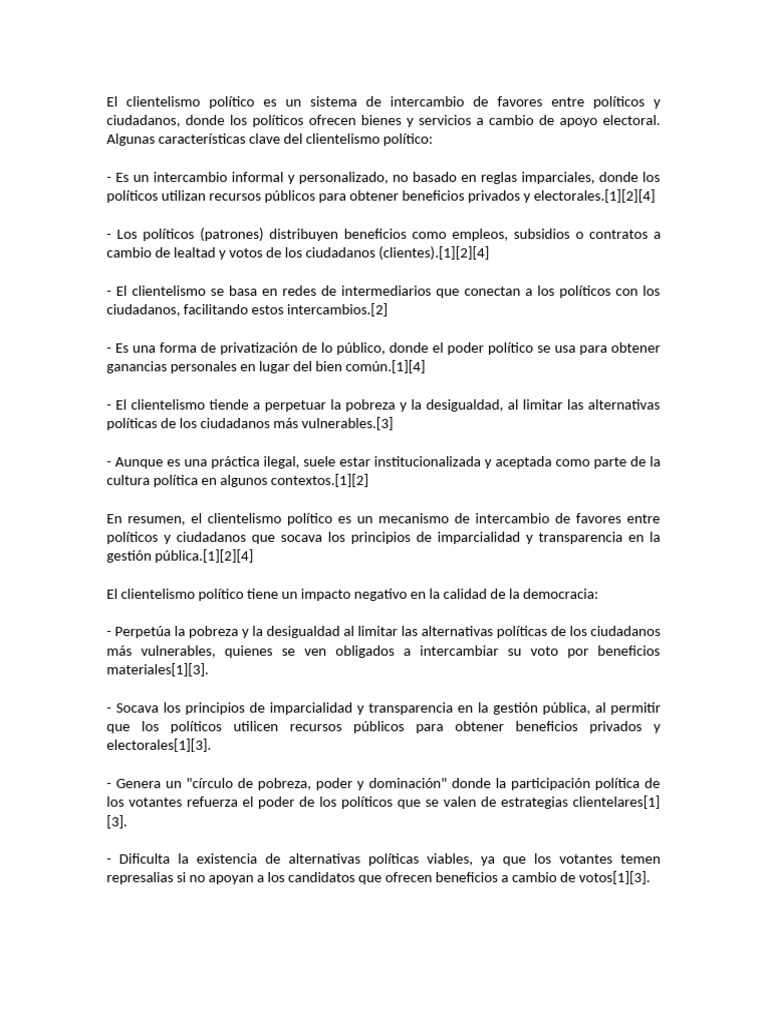 Impacto del Clientelismo en Democracia | PDF | Democracia | Ideologías ...