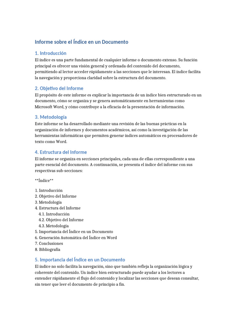 Importancia del Índice en Informes | PDF | Microsoft Word | Informática