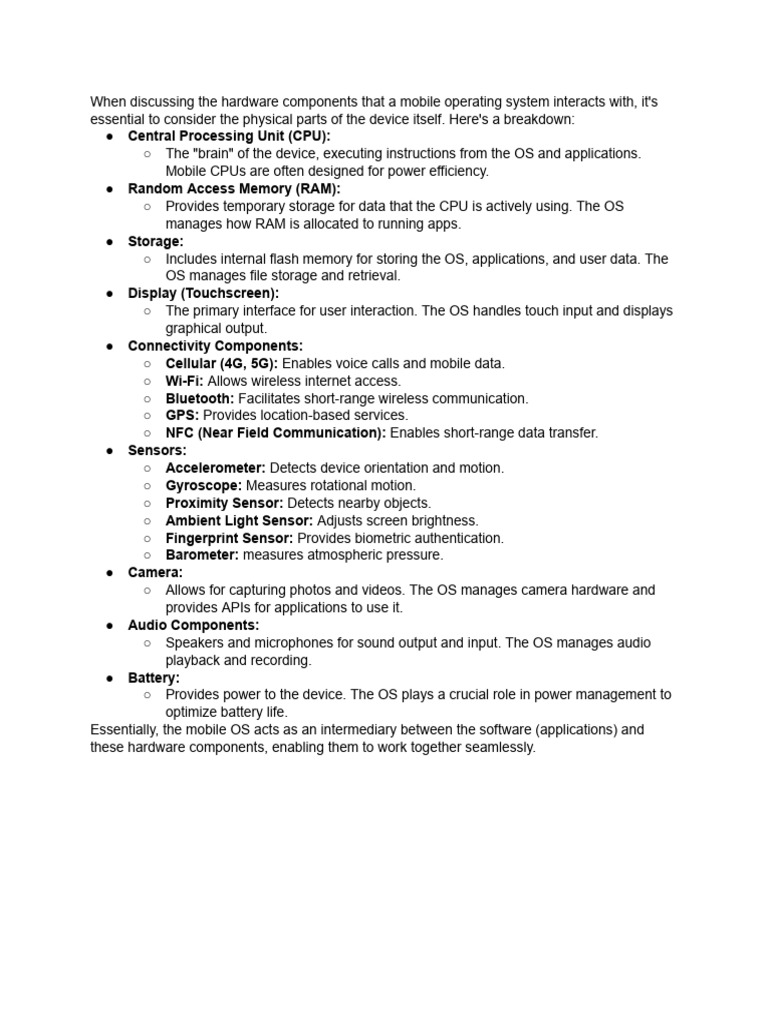 Mobile OS and Hardware Components | PDF