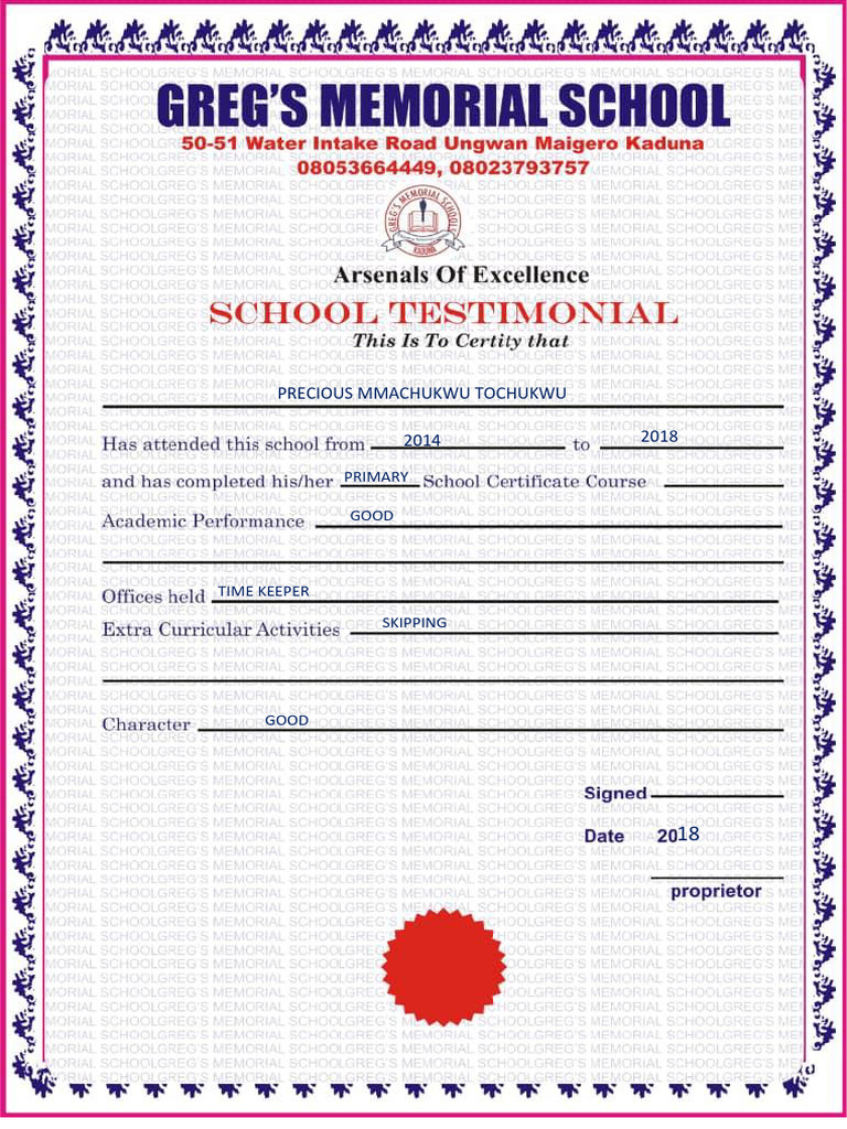 Primary Cert | PDF