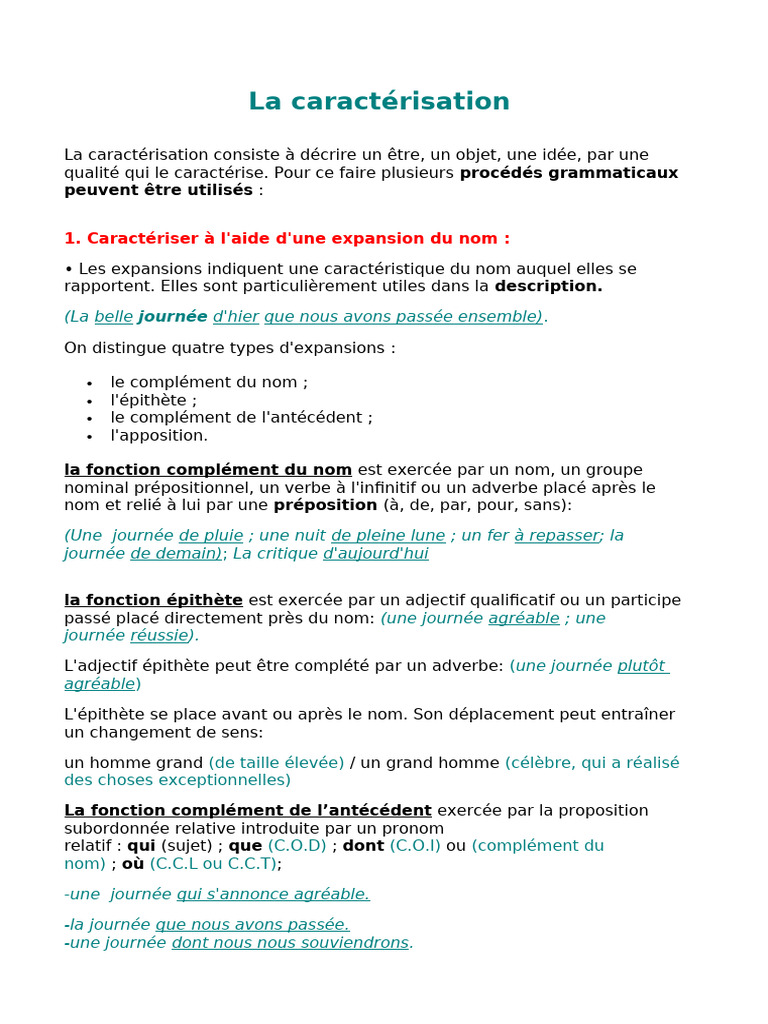 Procédés de caractérisation en grammaire | PDF | Clause | Adjectif