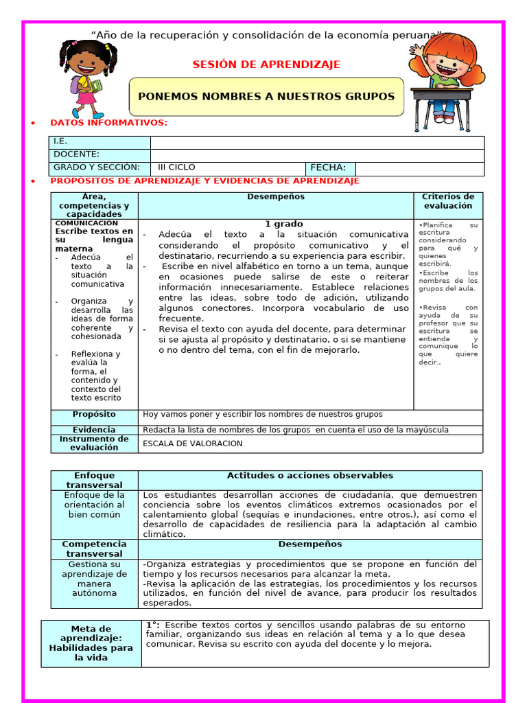 1º U1 S2 Sesion D1 Com Ponemos Nombres A Nuestros Grupos | PDF ...