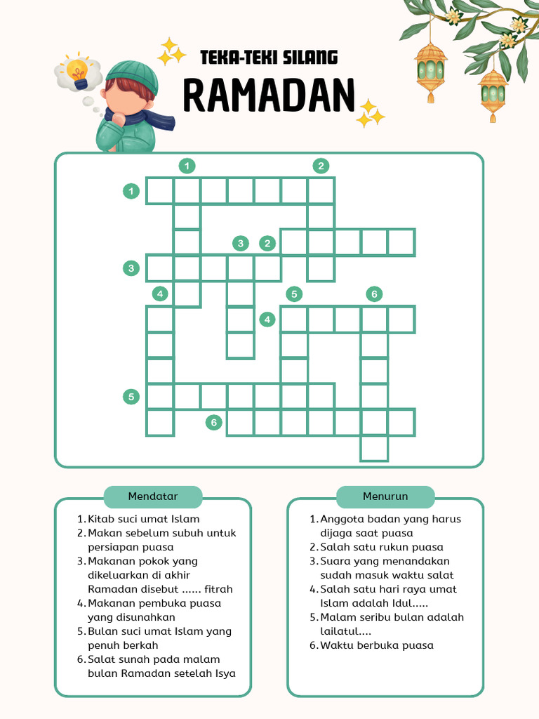 Teka-Teki Silang Ramadan Lembar Kerja Hijau Ilustratif | PDF