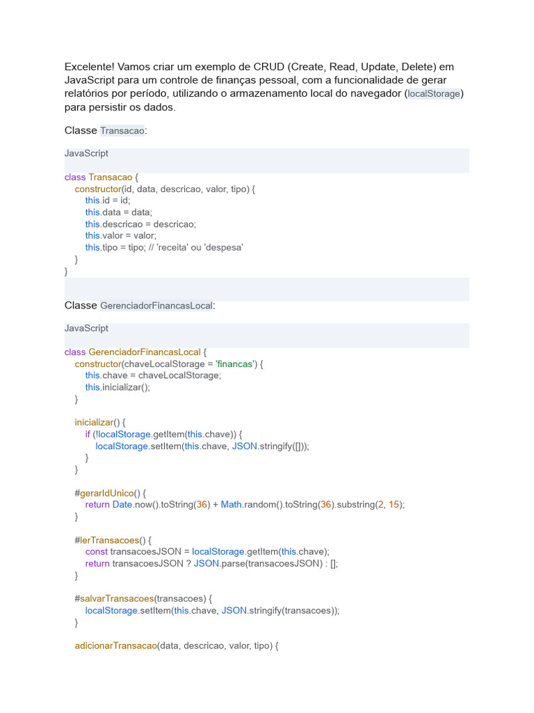 CRUD de Finanças Pessoais em JavaScript | PDF | Script Java ...