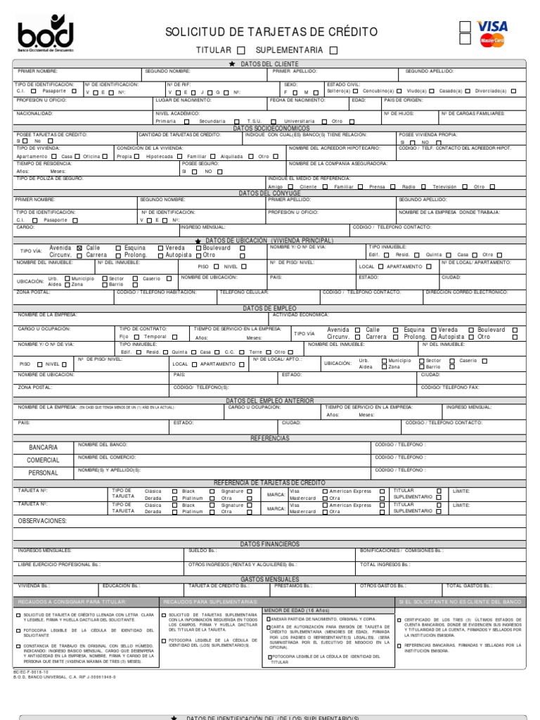 Formato Para Solicitud De Tarjeta De Credito Banco