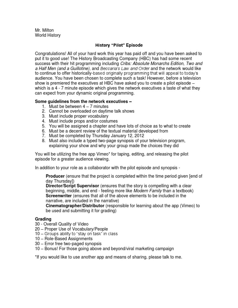 Pilot Episode Guidelines for History Show | PDF