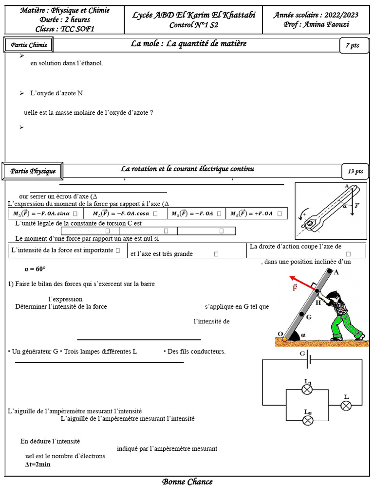 Calculs en chimie et physique lycée | PDF | Rotation | Gaz