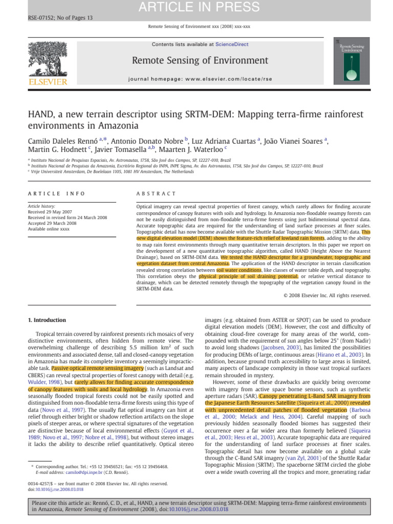 HAND A New Terrain Descriptor Using SRTM-DeM Mappi | PDF | Topography ...