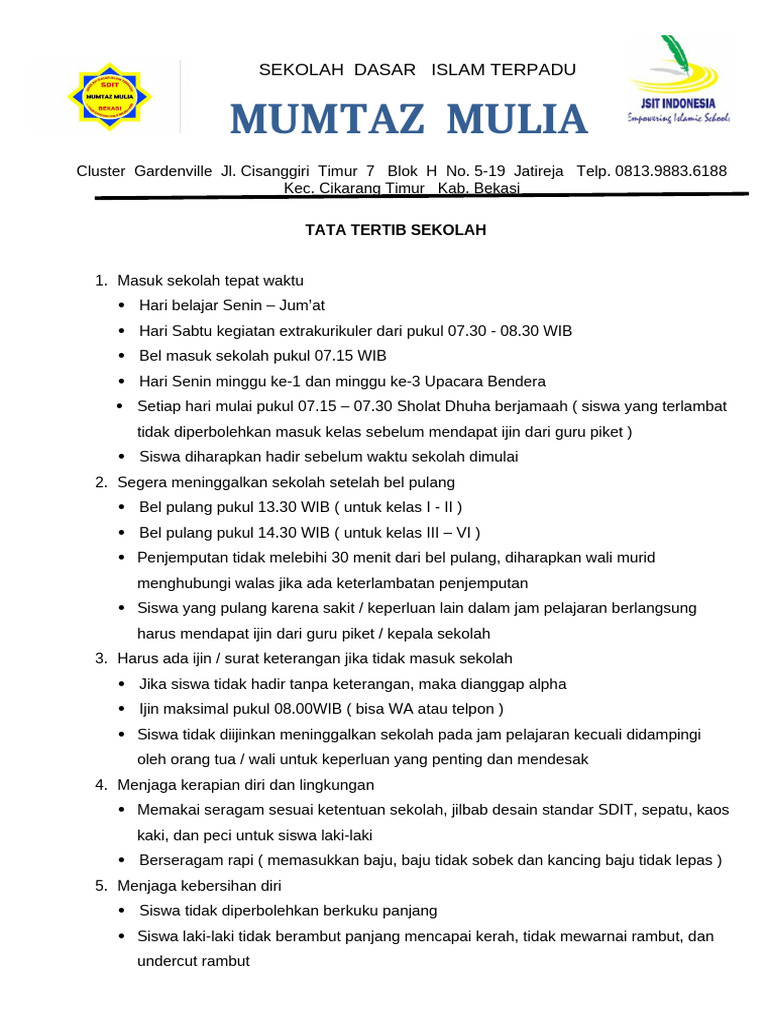 Tata Tertib Sekolah | PDF