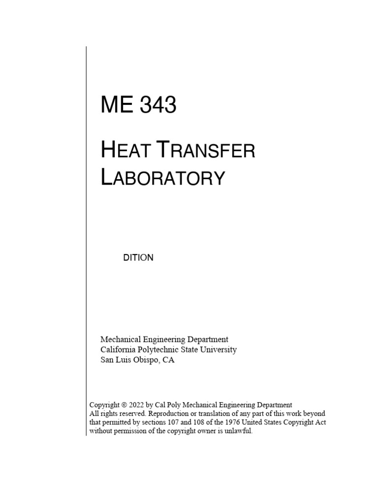 ME 343 Heat Transfer Laboratory 6th Edition | PDF | Gases | Heat