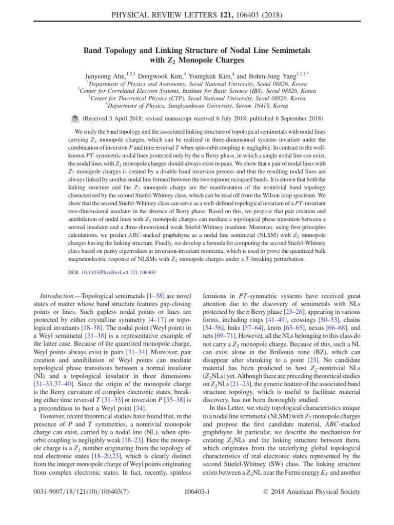 Band Topology and Linking Structure of Nodal Line Semimetals | PDF ...