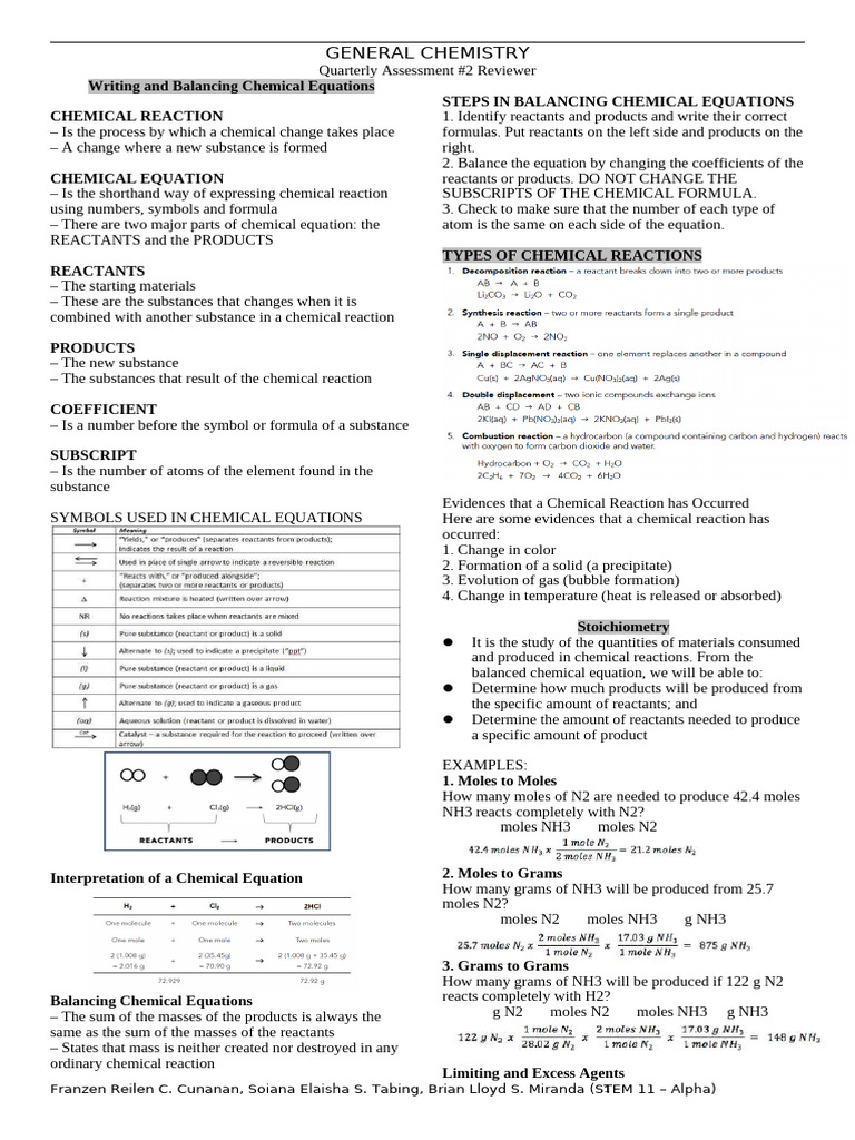 Chemical Equations and Stoichiometry Guide | PDF | Ion | Atomic Orbital
