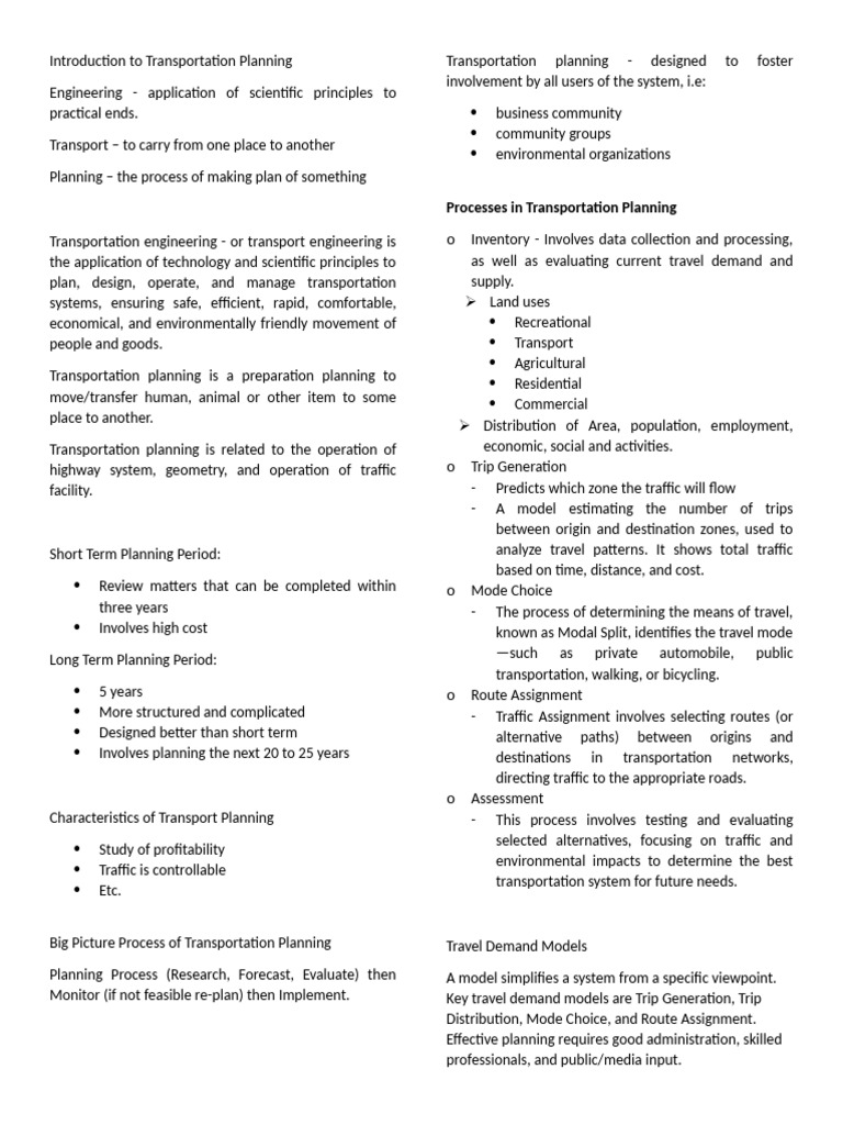 Introduction To Transportation Planning | PDF | Transport | Economies