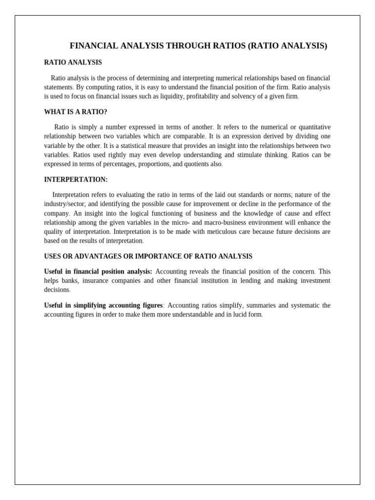Ratio Analysis | PDF | Debt | Net Income