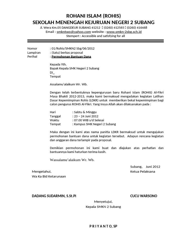 Proposal LDKR Rohis SMKN 2 Subang 2012 | PDF