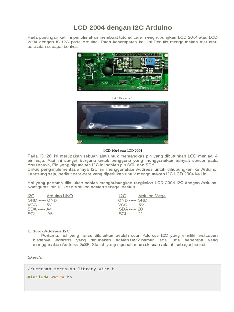 Cara Menghubungkan LCD 2004 Dengan !2C Arduino. Part 1 | PDF