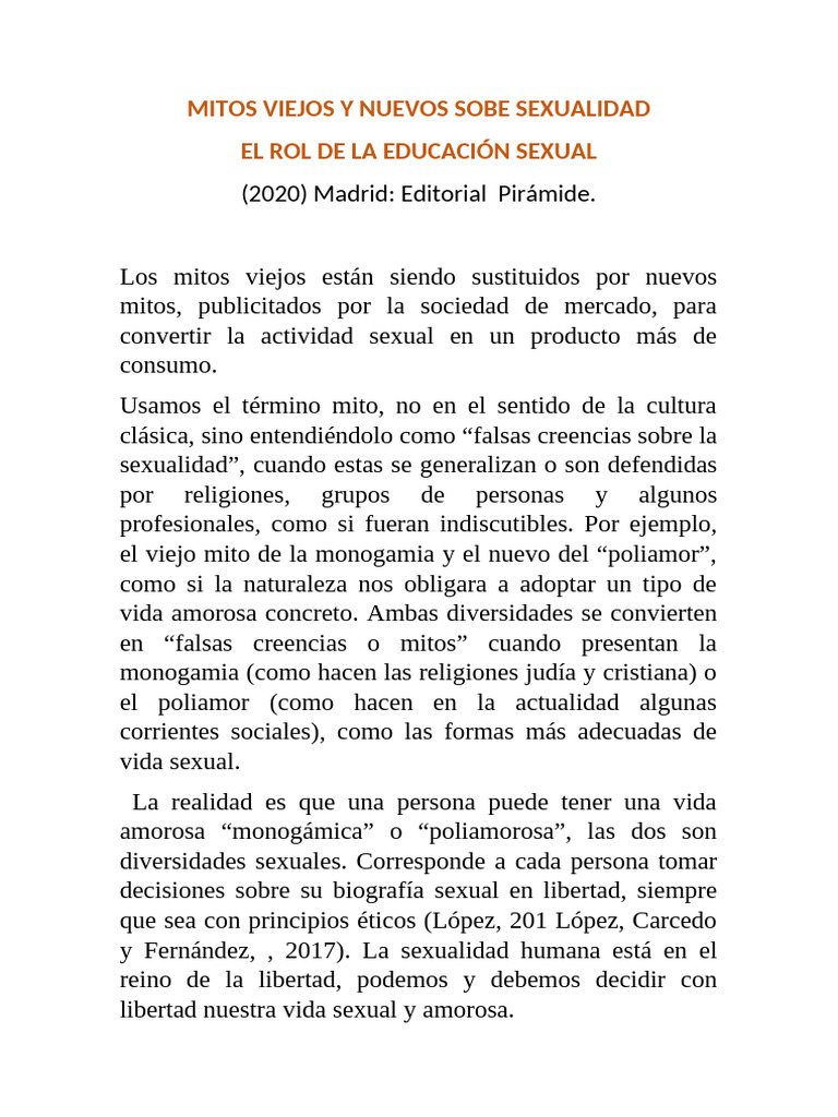 Mitos sobre Sexualidad y Educación | PDF | La sexualidad humana | Poliamor