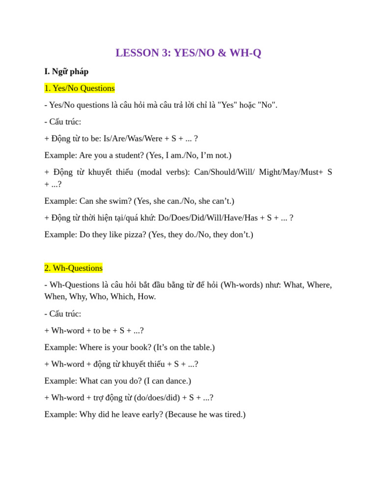Yes/No and Wh-Questions Guide | PDF | Semantic Units | Linguistic ...