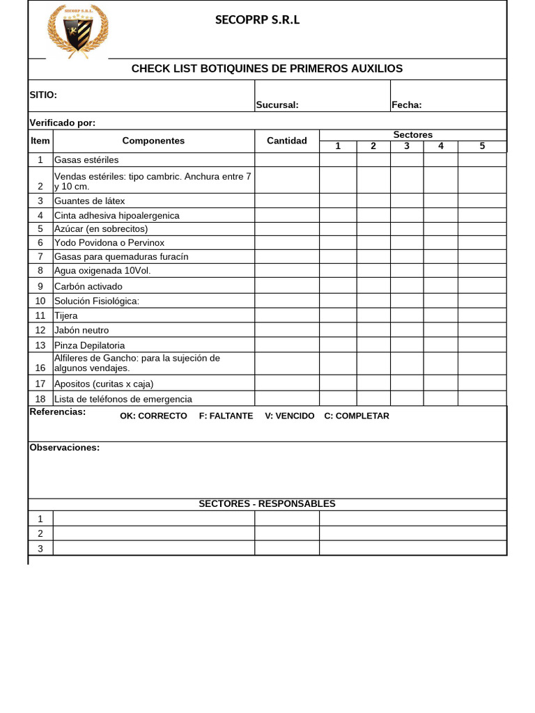 Checklist de Botiquines de Primeros Auxilios | PDF