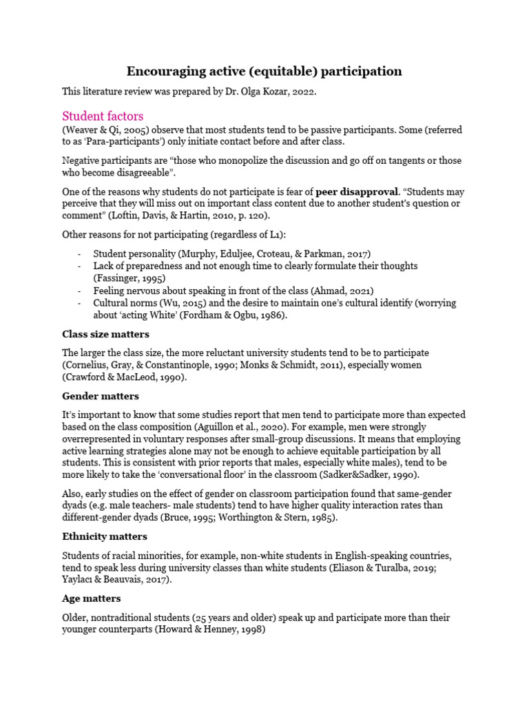 Active Participation in University Classrooms | PDF | English As A ...