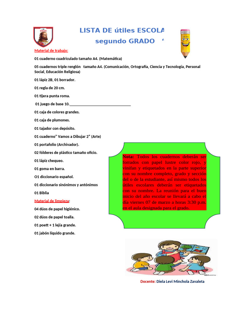 Útiles escolares segundo grado A | PDF