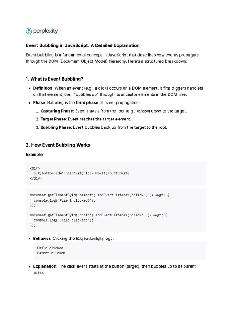 Event Bubbling in JavaScript - A Detailed Explana | PDF | Software ...