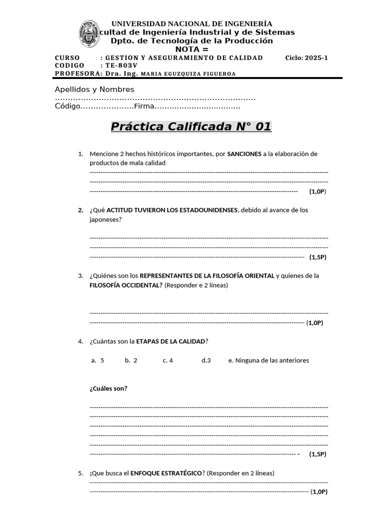 Práctica de Calidad en Ingeniería Industrial | PDF