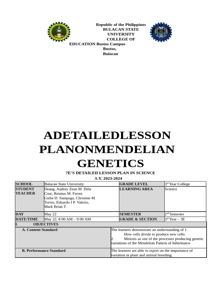 Detailed Lesson Plan in Genetics | PDF | Dominance (Genetics) | Genotype