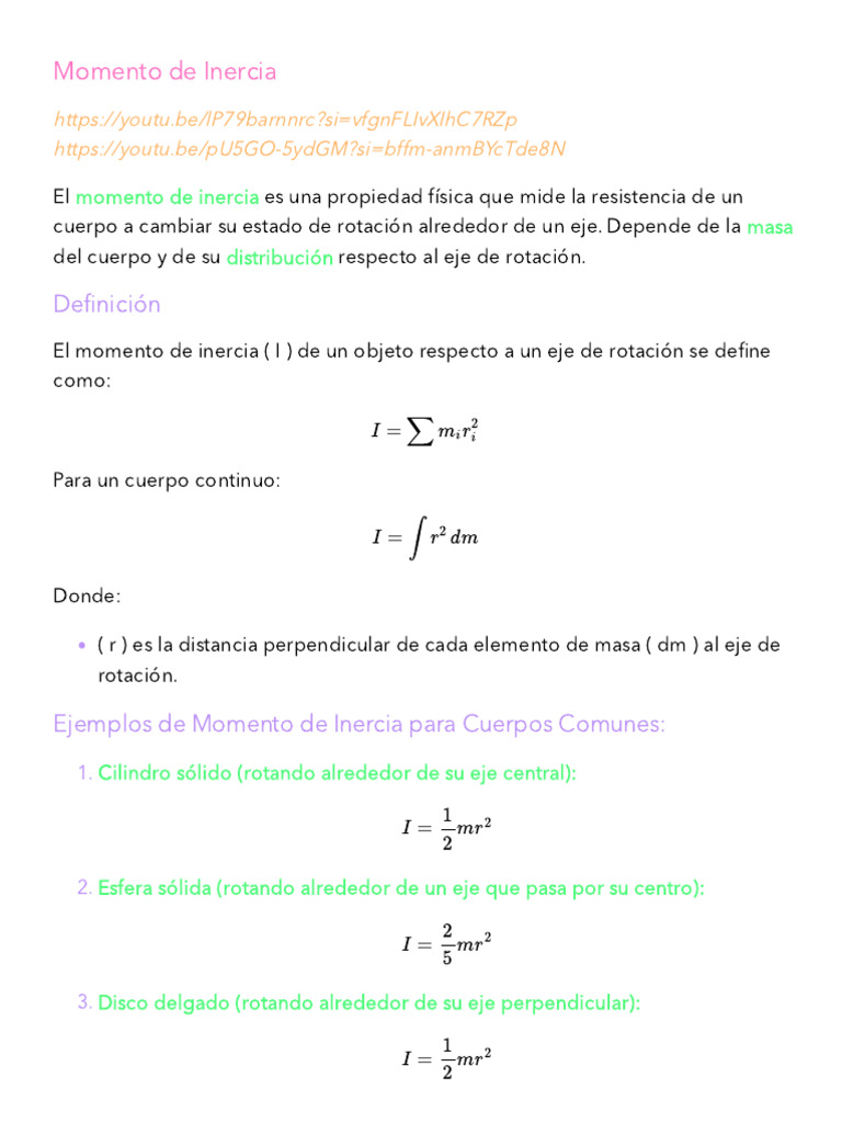 Momento de Inercia y Dinámica Rotacional | PDF | Esfuerzo de torsión ...