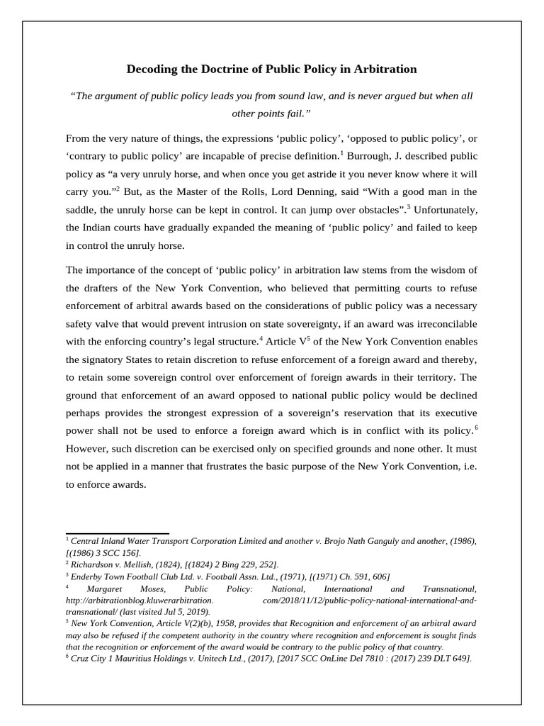 Public Policy in Arbitration Explained | PDF | Public Policy Doctrine ...