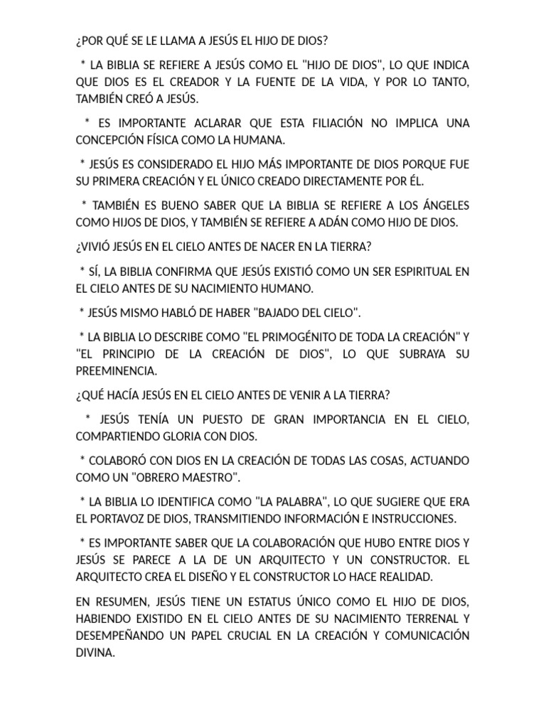 Jesús: El Hijo de Dios y su Origen | PDF