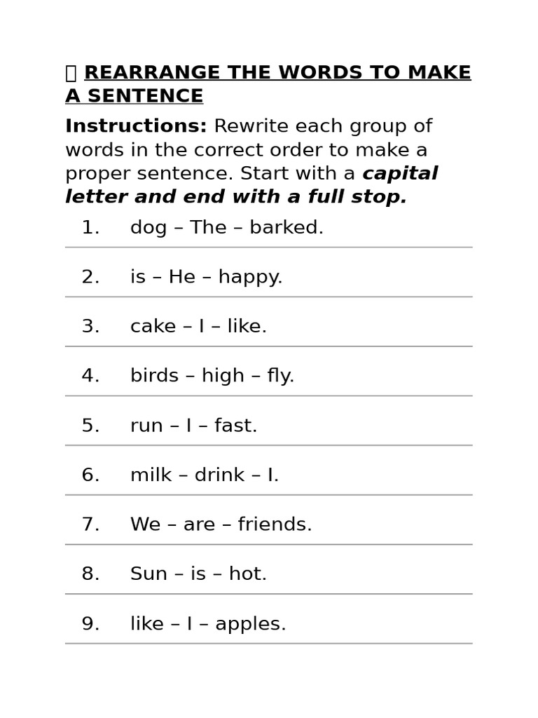 ? Rearrange the Words to Make a Sentence | PDF