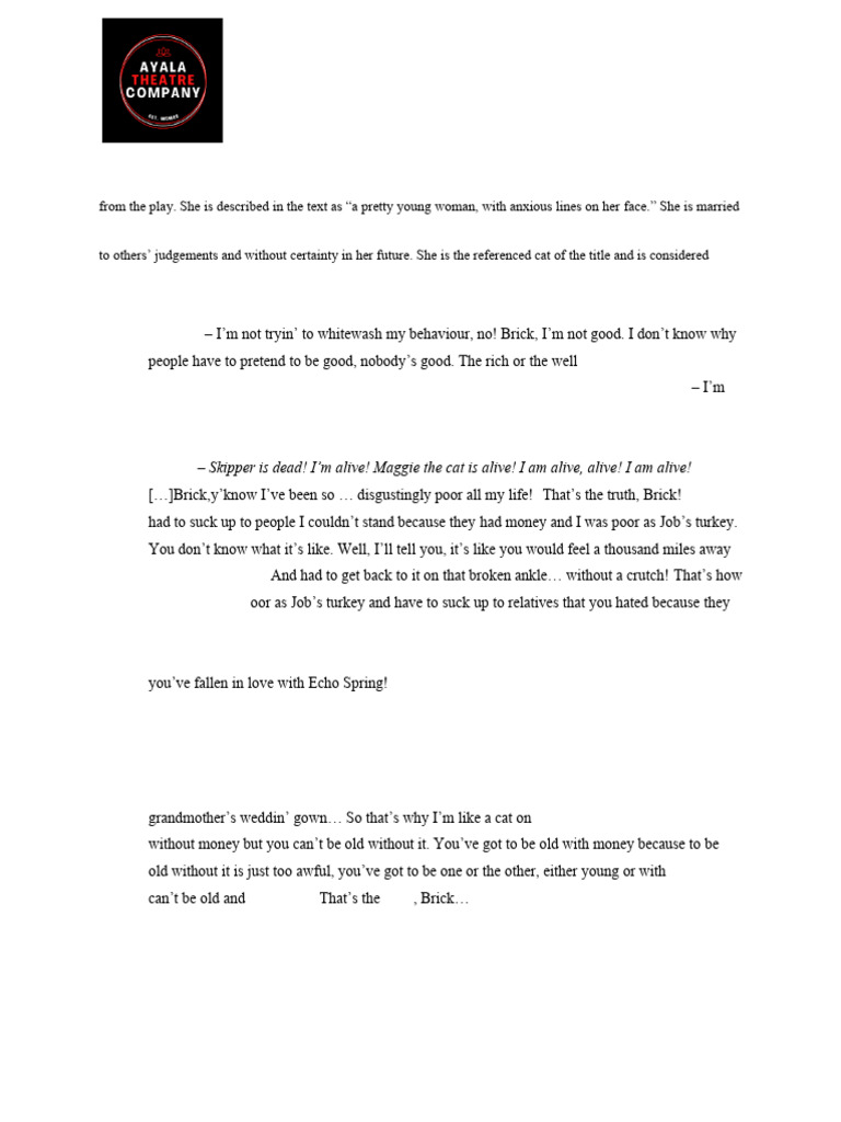Maggie's Monologue in Cat on a Hot Tin Roof | PDF