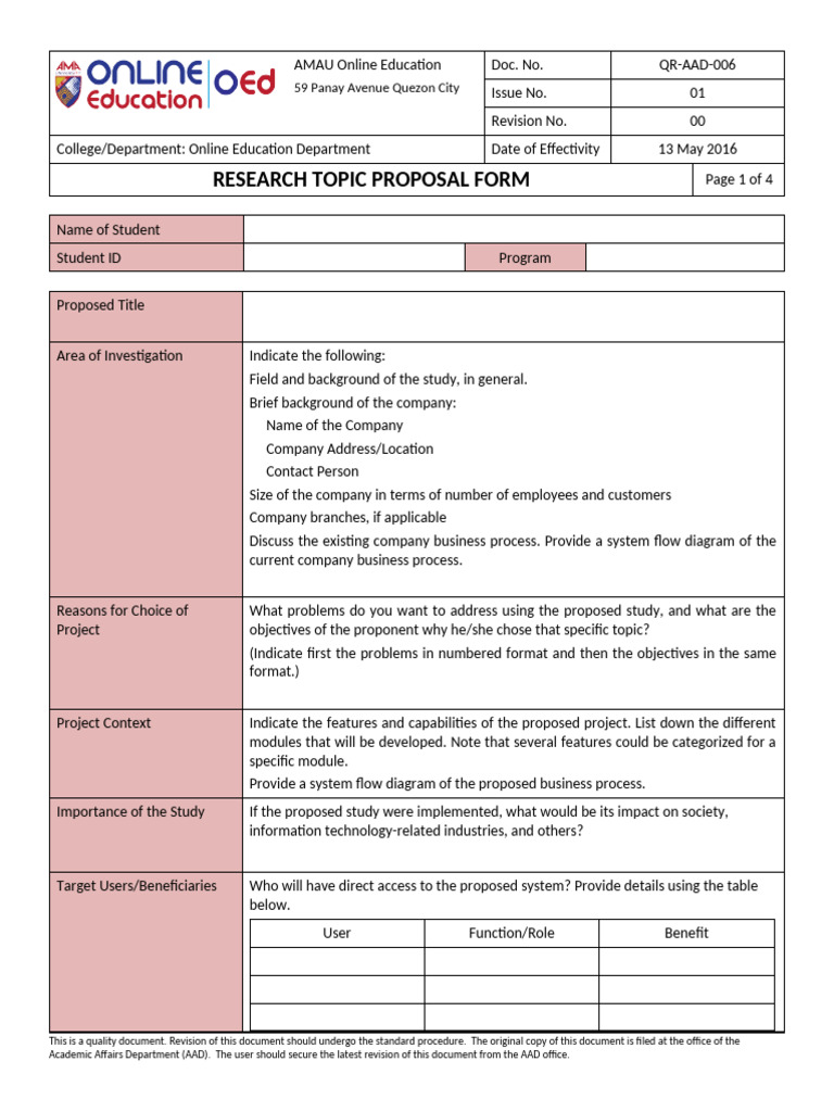 Research Topic Proposal Form | PDF | Information Technology | Computing