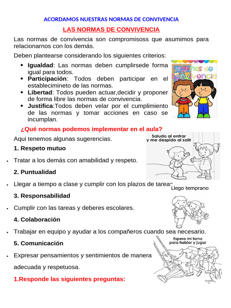 Normas de Convivencia para Imprimir | PDF | Salón de clases | Aprendizaje