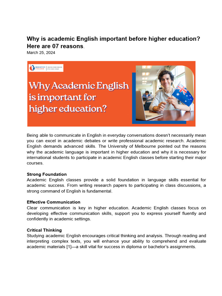 Why is academic English important before higher education | PDF ...