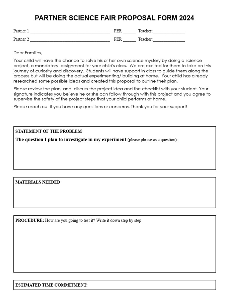 SCIENCE-FAIR-PROPOSAL-FORM-PARTNERS Eng 2024 | PDF