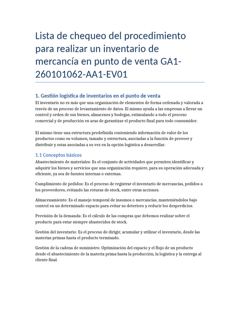 Lista de chequeo para inventario en venta | PDF