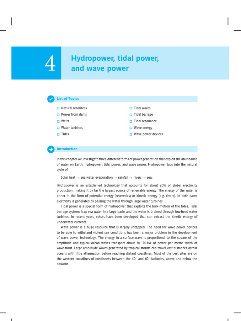 Hydropower, Tidal Power, and Wave Power: List of Topics | PDF | Home ...